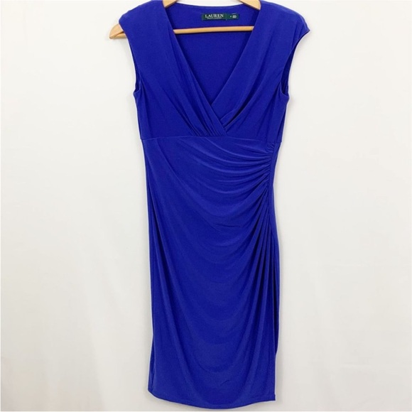 Lauren Ralph Lauren Dress Faux Wrap Cap Sleeve Colbalt Blue size 4 EUC - Picture 2 of 13